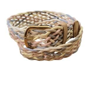 multi-color braided woven belt, Gold toned buckle- size small